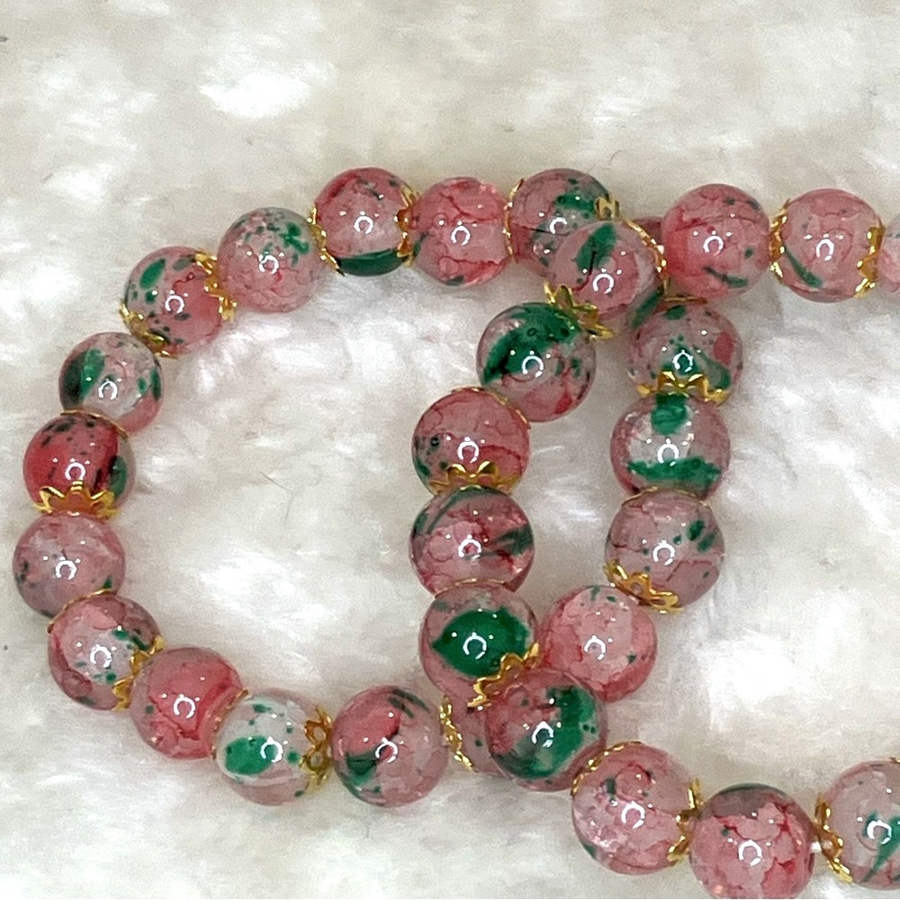 Cherry Blossom Glass Bead Stretch Bracelet - Picture 3 of 6